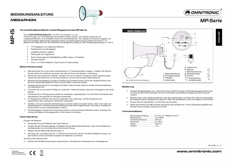 Page 1 de la notice Manuel utilisateur Omnitronic MP-15A