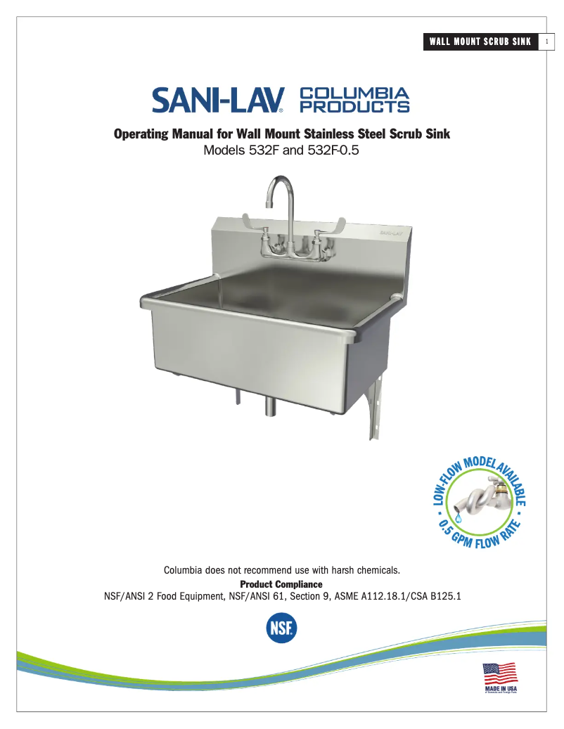 Page 1 de la notice Manuel utilisateur Sani-Lav 532F