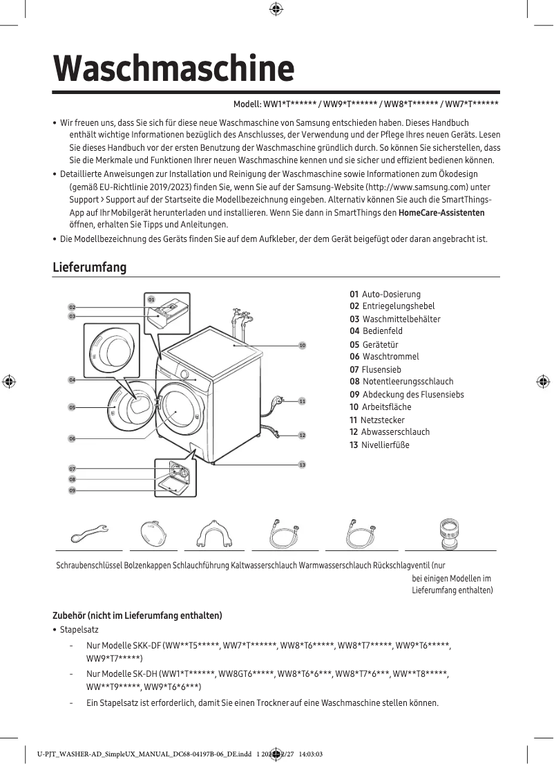 Image de la première page du manuel de l'appareil WW80T734ABHA