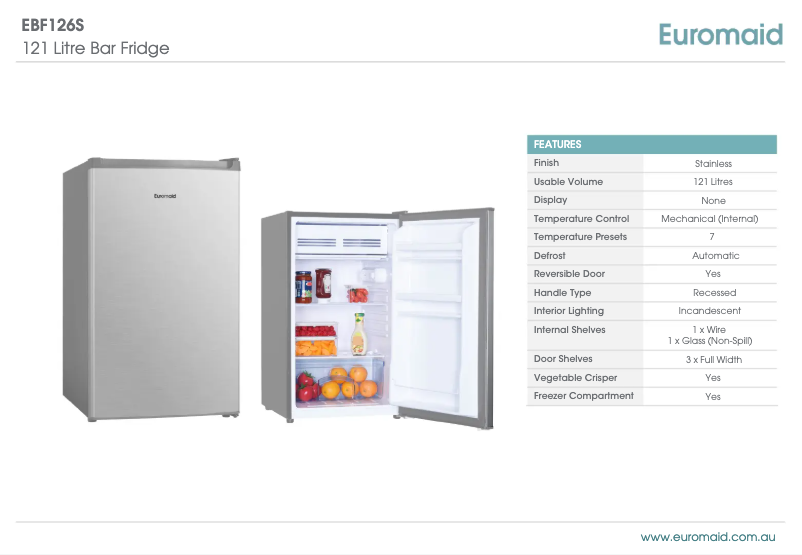 Page n°1 - Fiche technique Euromaid EBF126BK