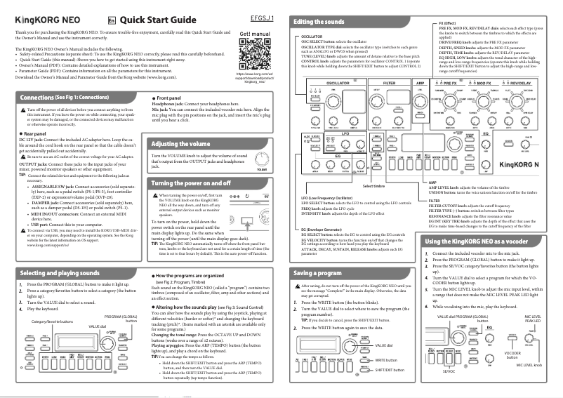 Image de la première page du manuel de l'appareil KingKorg NEO