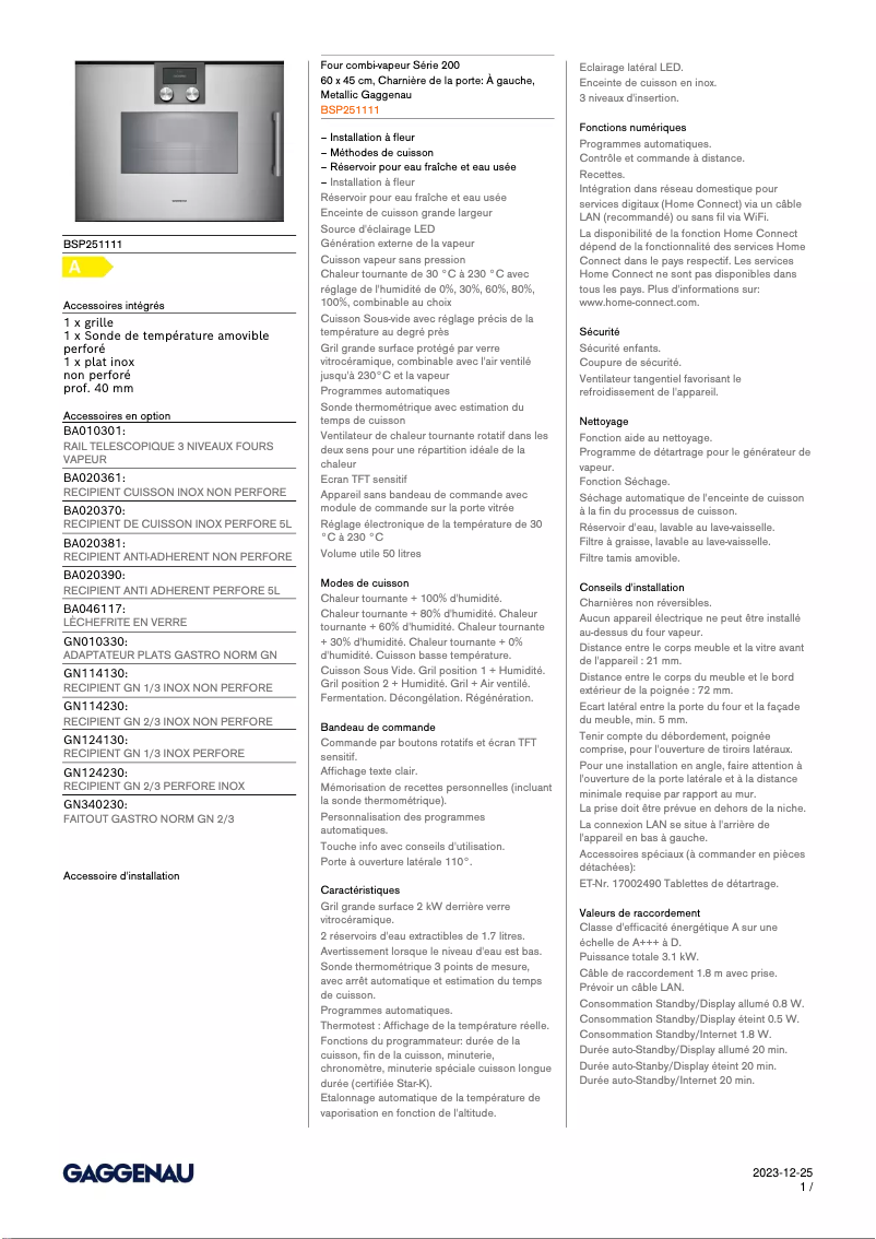 Image de la première page du manuel de l'appareil BSP251111