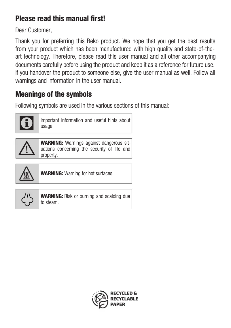 Page 1 de la notice Manuel utilisateur Arçelik Aria Expert BEU 9030 M