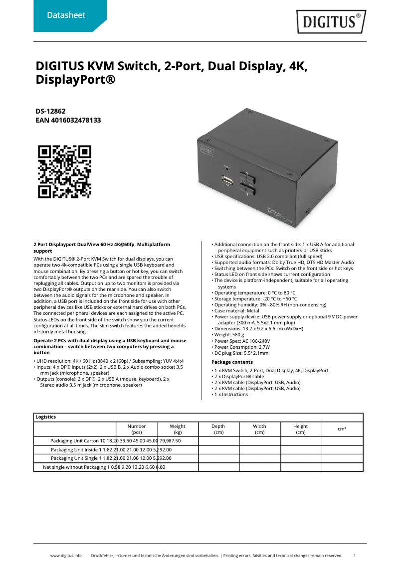 Page n°1 - Fiche technique Digitus DS-12862