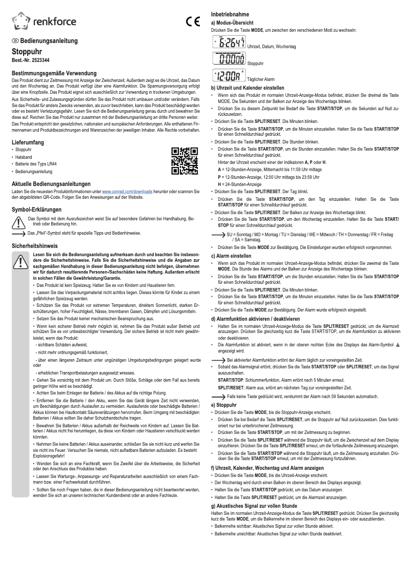 Page 1 de la notice Manuel utilisateur Renkforce WT-034