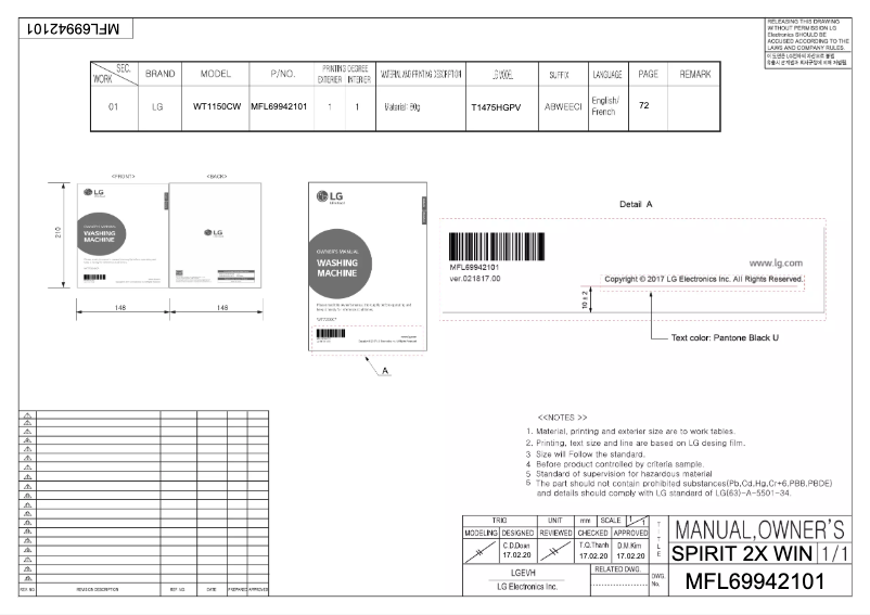 Page n°1 - Manuel utilisateur LG WT1150CW