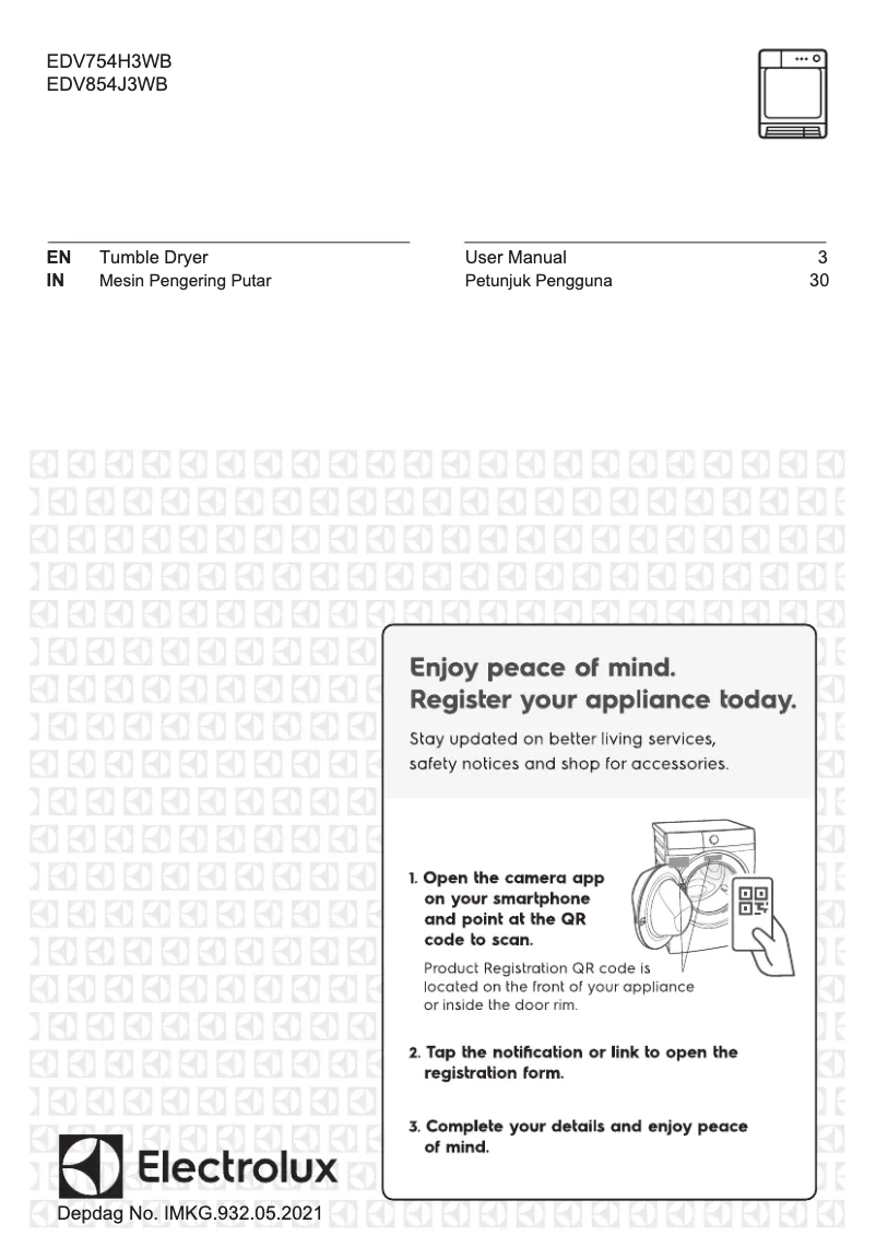 Page 1 de la notice Manuel utilisateur Electrolux EDV754H3WB