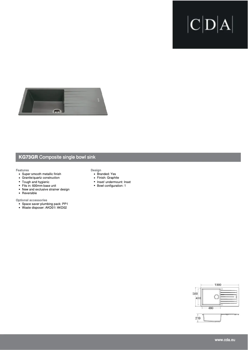 Page n°1 - Fiche technique CDA KG73GR