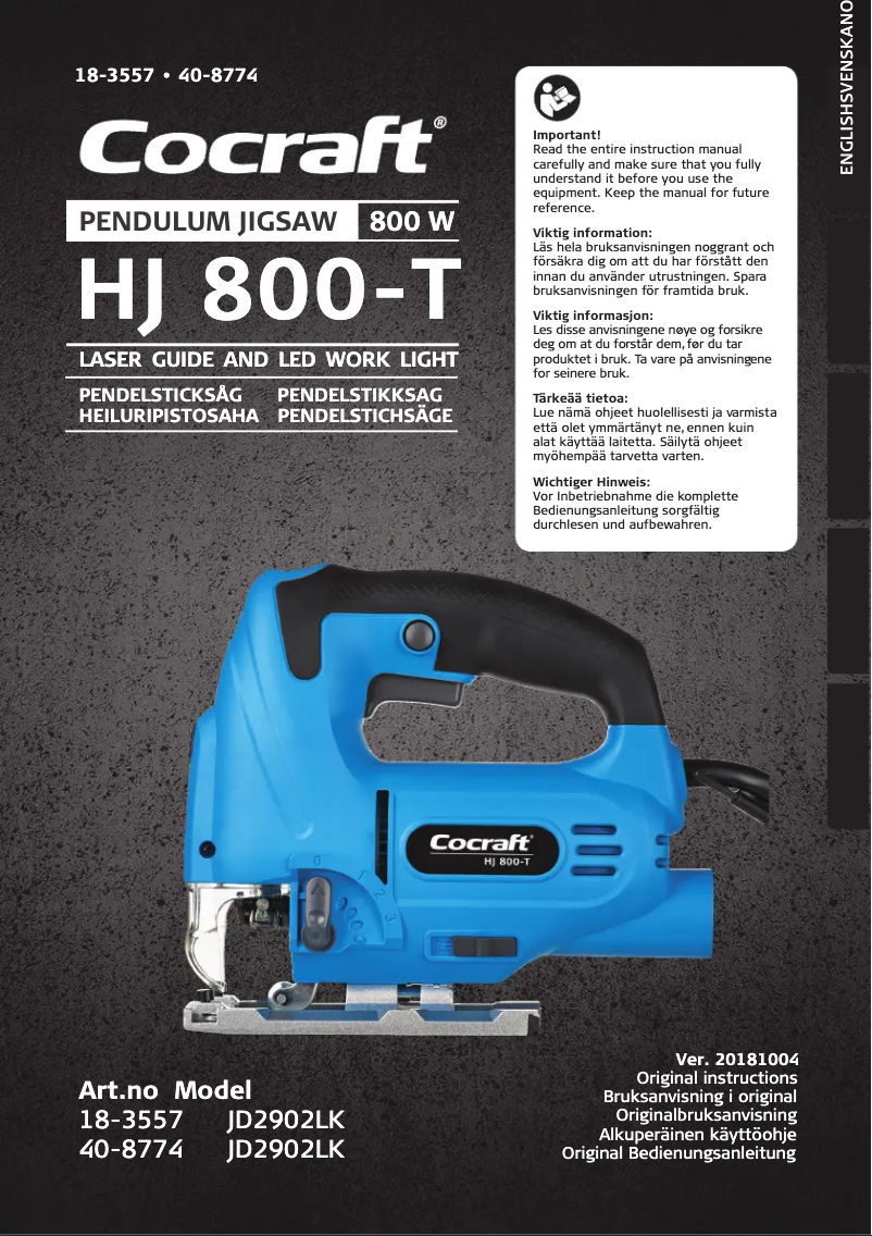 Page 1 de la notice Manuel utilisateur Cocraft HJ 800-T