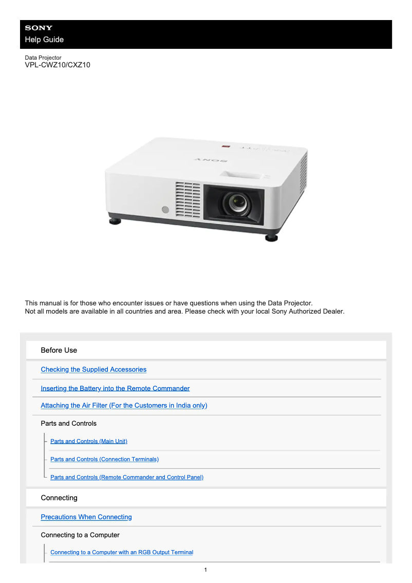 Page n°1 - Manuel utilisateur Sony VPL-CWZ10