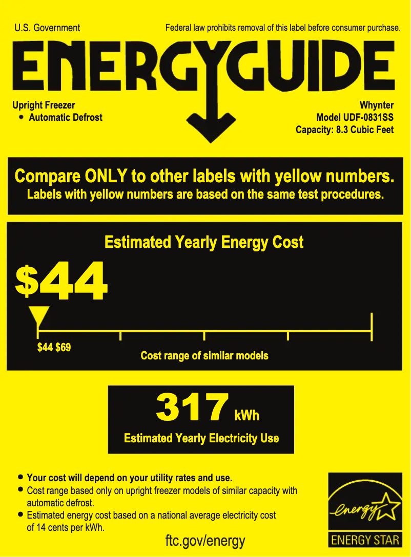 Page n°1 - Label énergétique Whynter UDF-0831SS