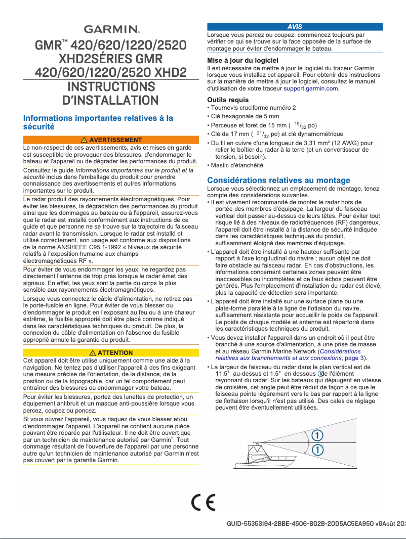 Page 1 de la notice Guide d'installation Garmin GMR 2524 xHD2