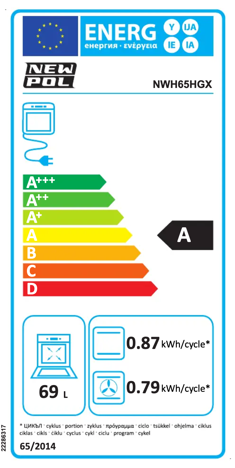 Page 1 de la notice Label énergétique New Pol NWH65HGX