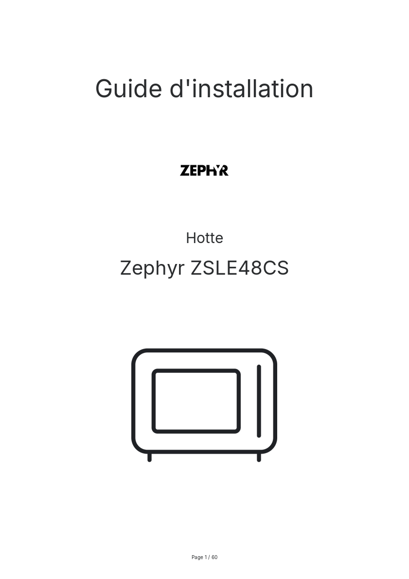 Page n°1 - Guide d'installation Zephyr ZSLE48CS