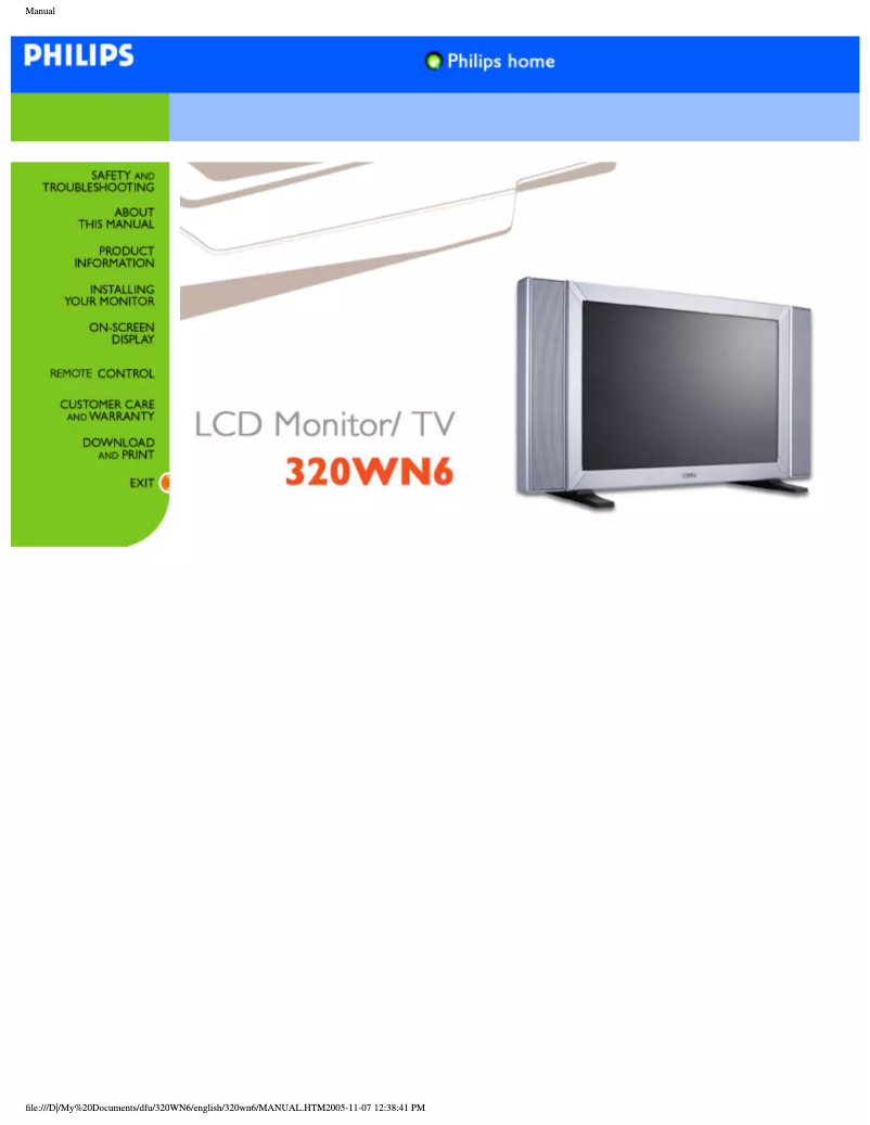 Page n°1 - Manuel utilisateur Philips 320WN6