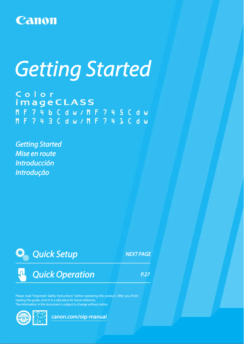 Image de la première page du manuel de l'appareil ImageCLASS MF743Cdw