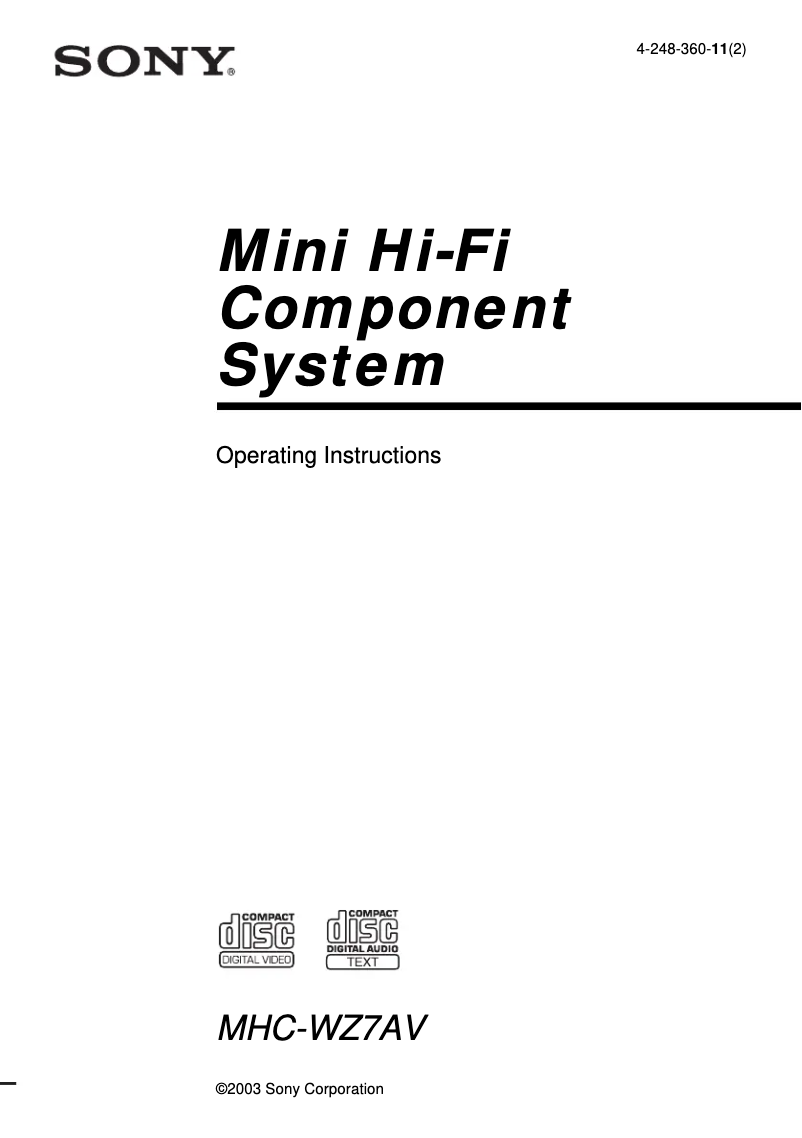 Page 1 de la notice Manuel utilisateur Sony MHC-WZ7AV