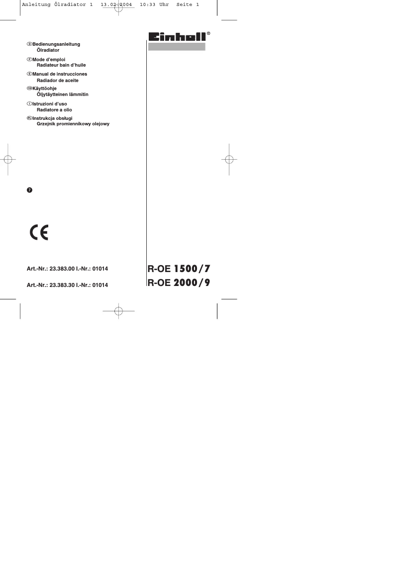 Image de la première page du manuel de l'appareil R-OE 1500/7