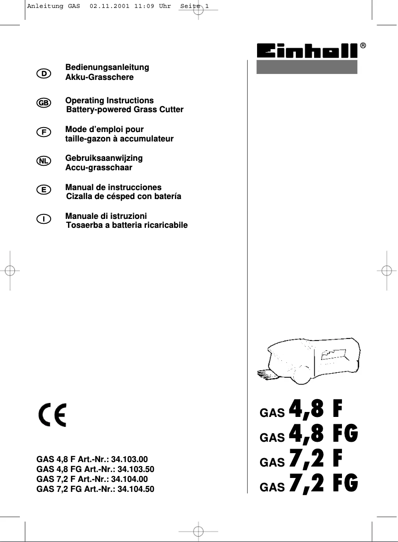 Page n°1 - Manuel utilisateur Einhell GAS 4,8 FG
