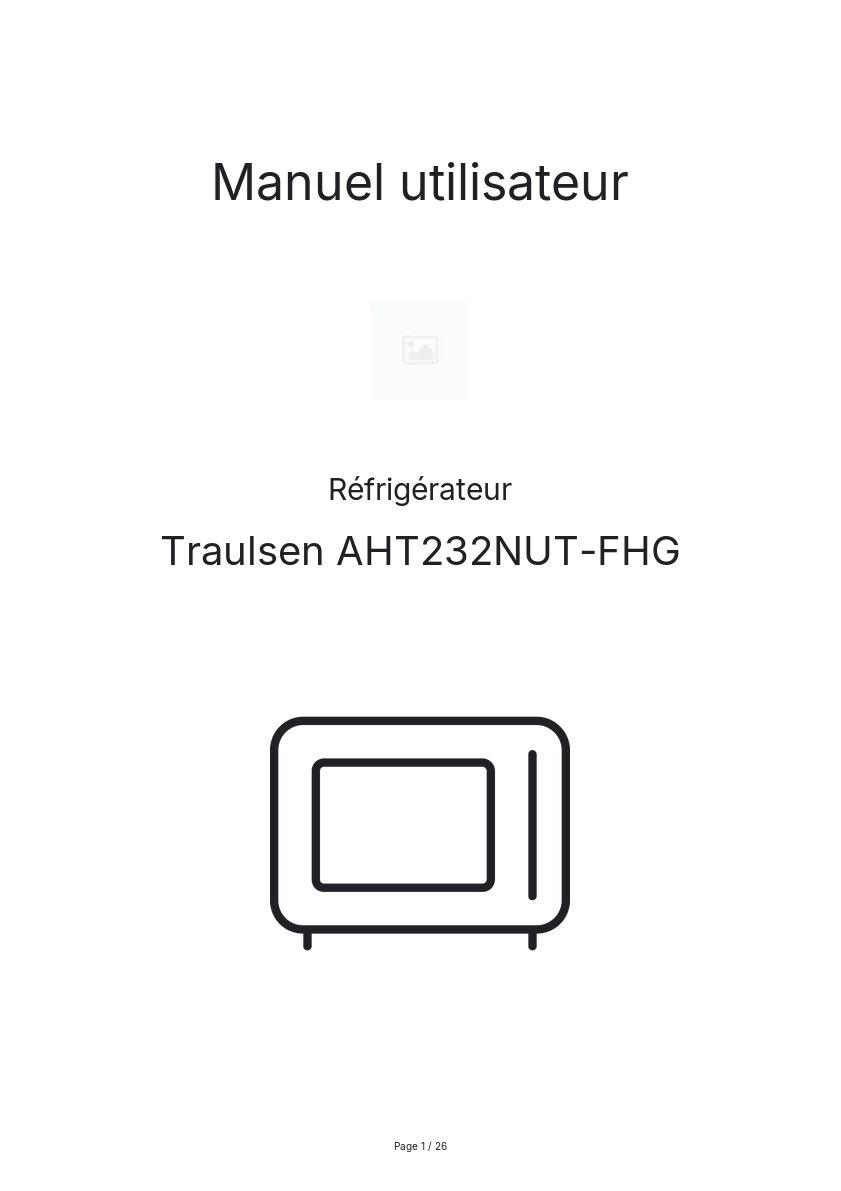 Page n°1 - Manuel utilisateur Traulsen AHT232NUT-FHG