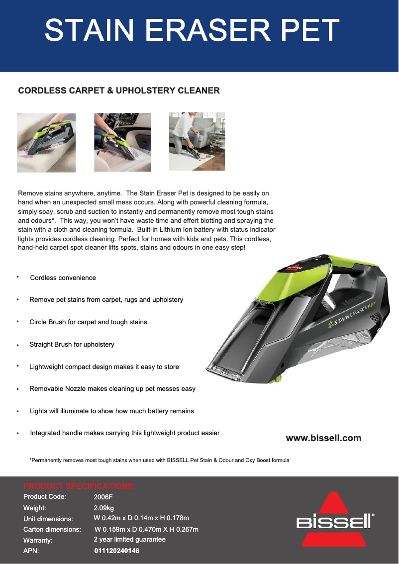 Image de la première page du manuel de l'appareil Pet Stain Eraser 2006