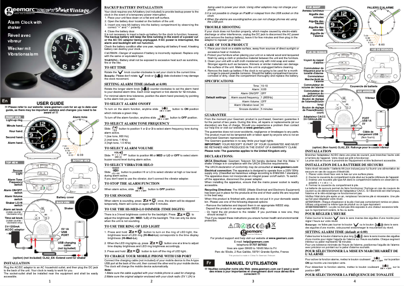 Page 1 de la notice Manuel utilisateur Geemarc Wake’n’Shake VINTAGE