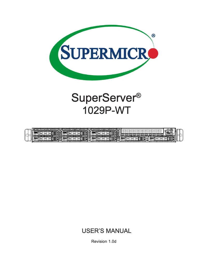 Page 1 de la notice Manuel utilisateur Supermicro SuperServer 1029P-WT