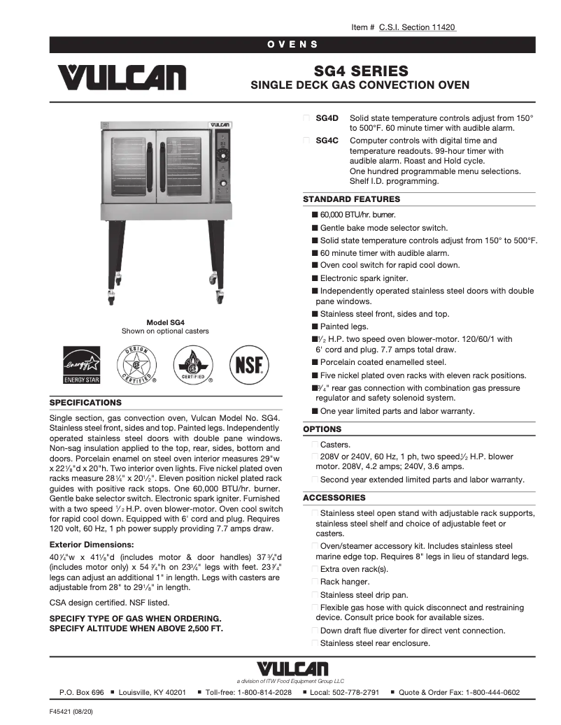Page 1 de la notice Fiche technique Vulcan SG4