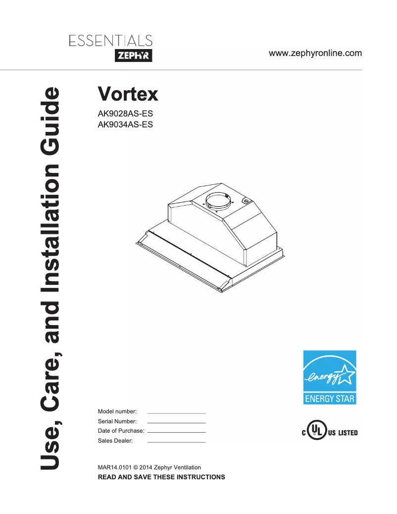 Página 1 del manual Guía de instalación Zephyr AK9034ASES