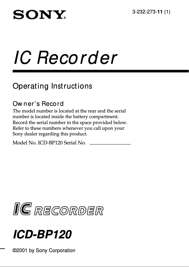 Página 1 del manual Manual de usuario Sony ICD-BP120