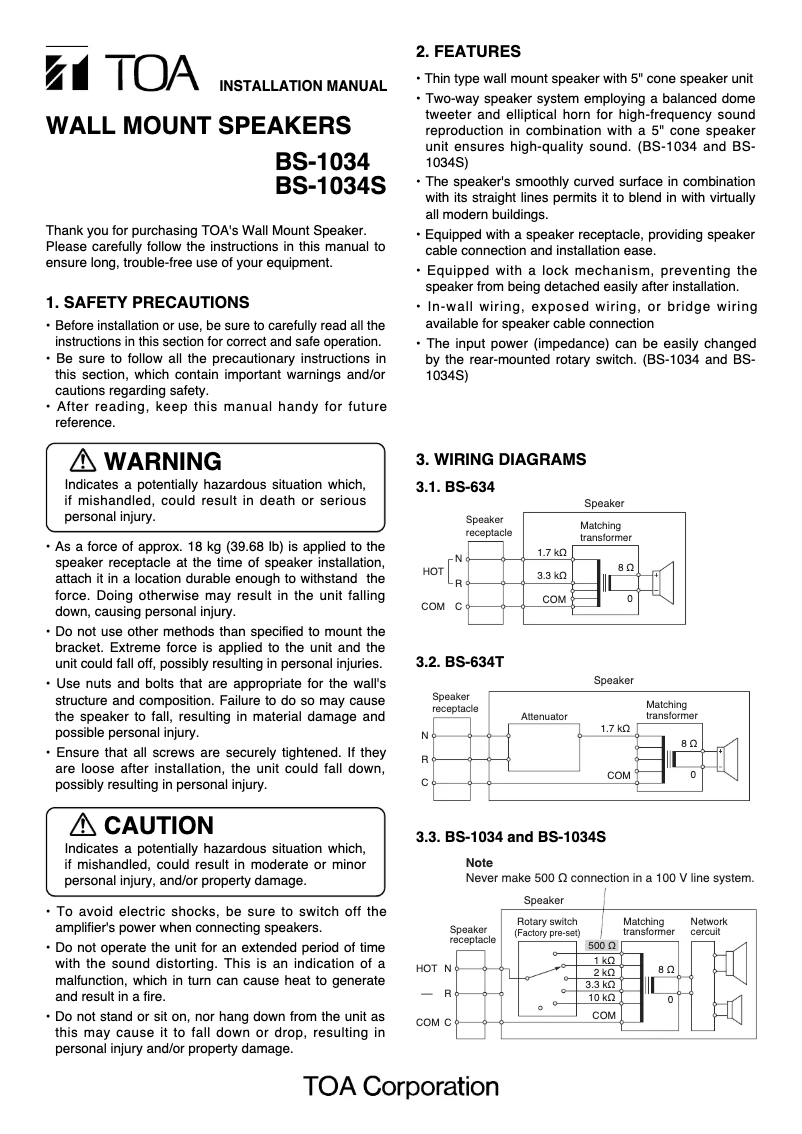 Page n°1 - Manuel utilisateur TOA BS-1034S