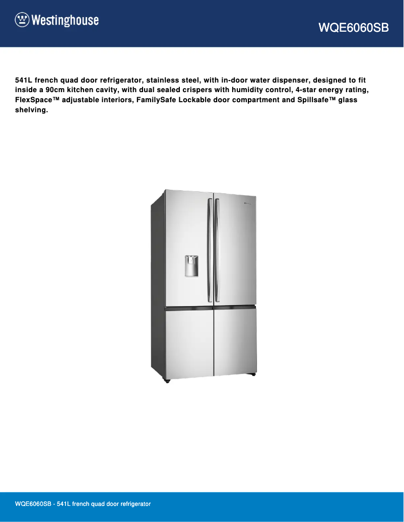 Page n°1 - Fiche technique Westinghouse WQE6060SB
