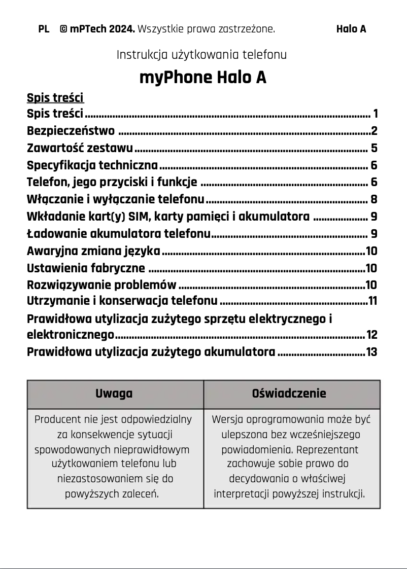 Page 1 de la notice Manuel utilisateur myPhone Halo A