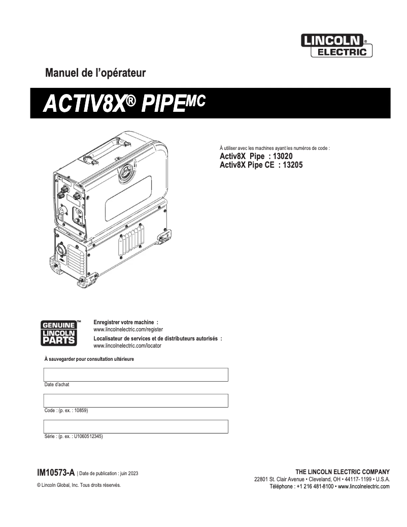 Page n°1 - Manuel utilisateur Lincoln Electric Activ8X Pipe