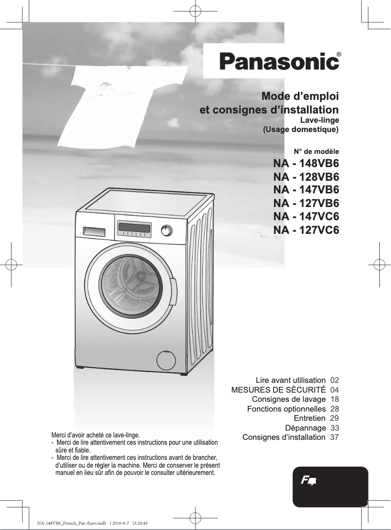 Page 1 de la notice Manuel utilisateur Panasonic NA-147VC6