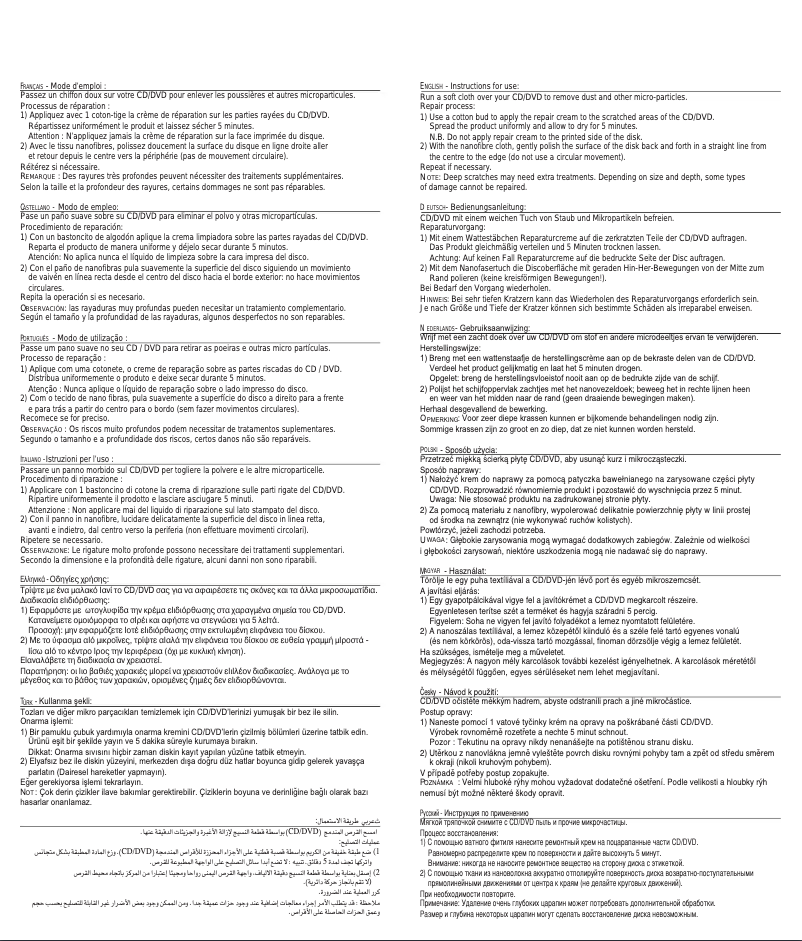 Page 1 de la notice Manuel utilisateur T'nB CD/DVD repair kit