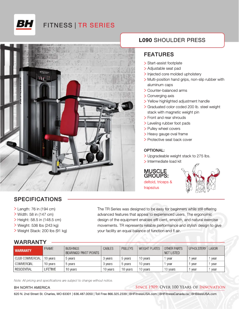 Page 1 de la notice Fiche technique BH Fitness L090