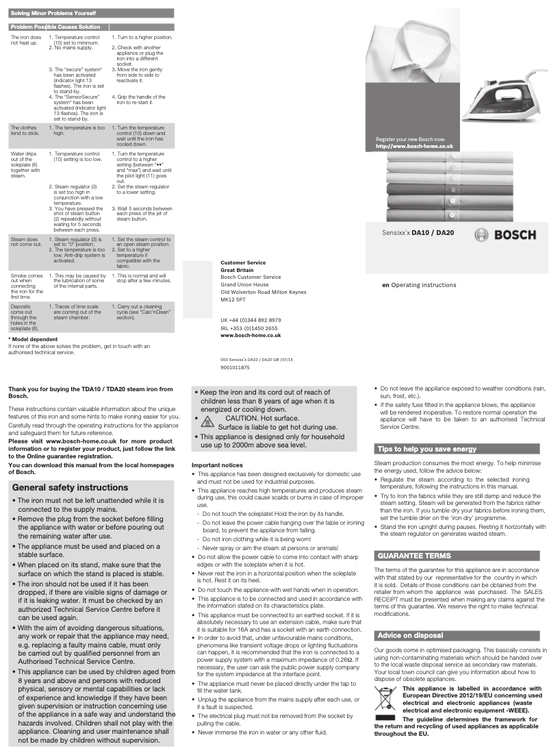 Page 1 de la notice Manuel utilisateur Bosch Sensixx'x DA10 TDA1070GB