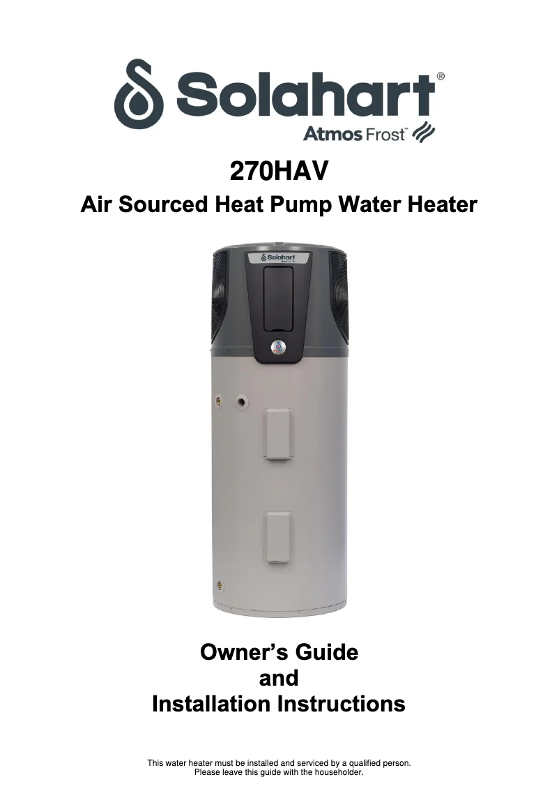 Page 1 de la notice Manuel utilisateur Solahart 270HAV