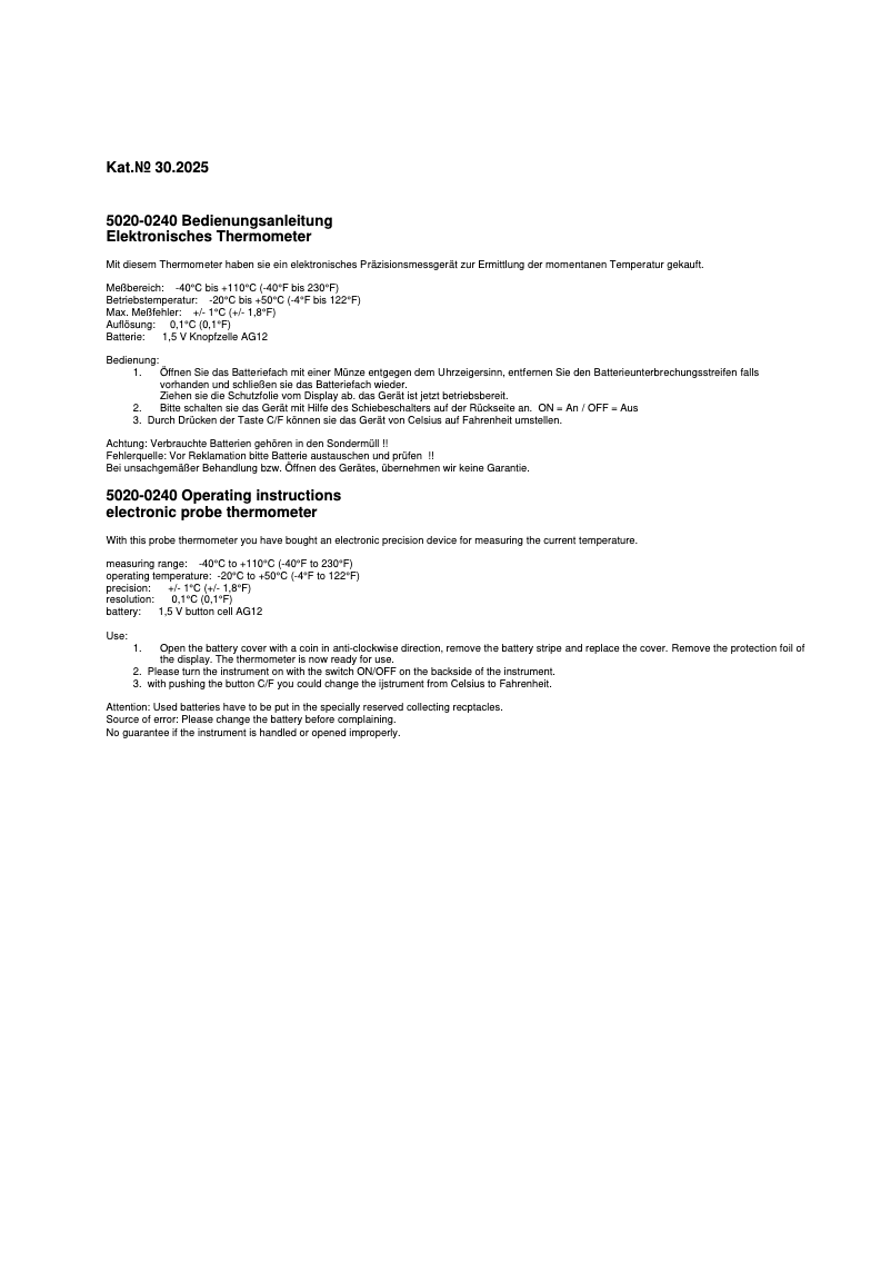 Página 1 del manual Manual de usuario TFA 30.2025