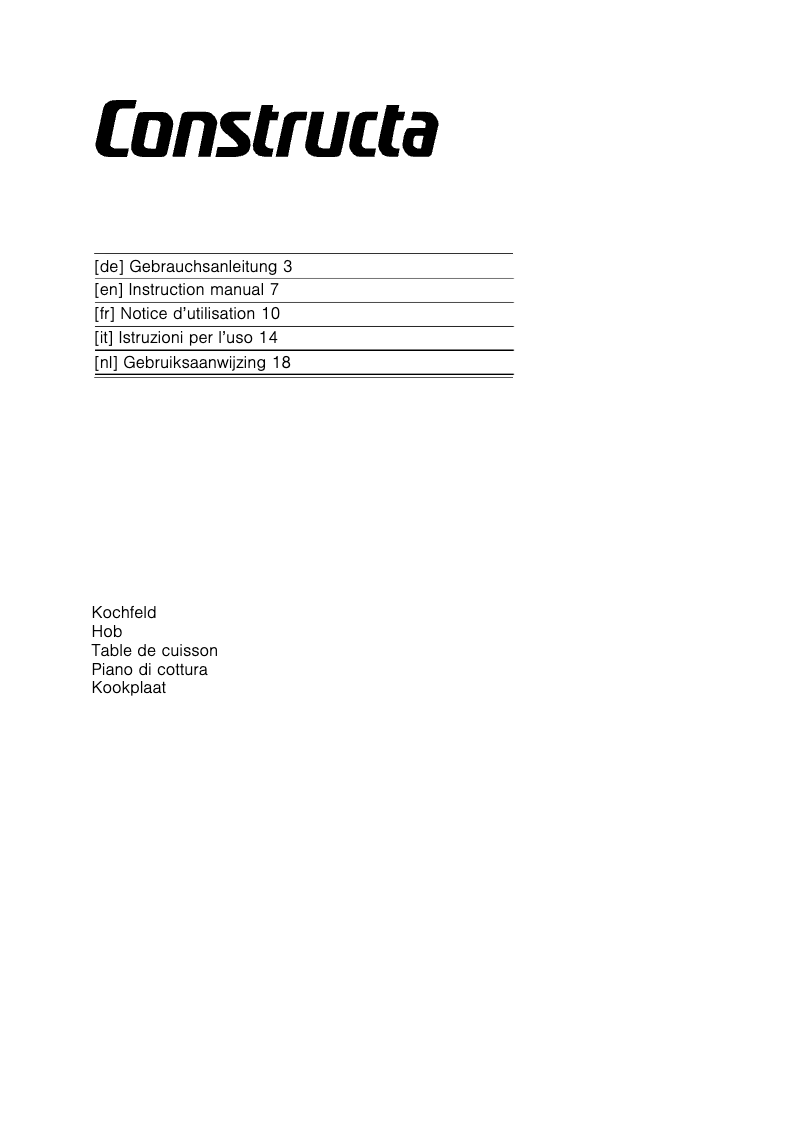 Page n°1 - Manuel d'utilisation et d'entretien Constructa CA310150
