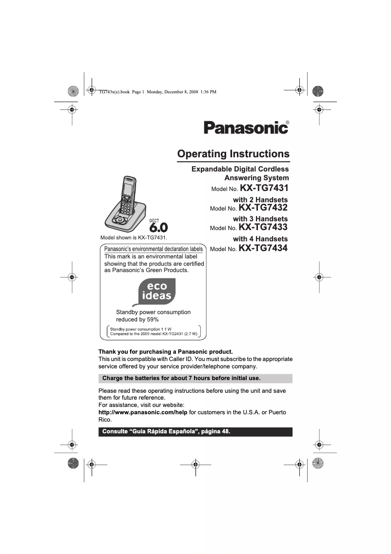 Page 1 de la notice Manuel utilisateur Panasonic KX-TG7431