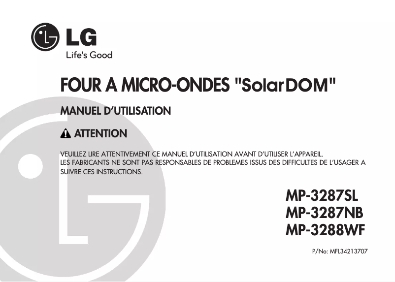 Page 1 de la notice Manuel utilisateur LG MP-3287SL SolarDOM