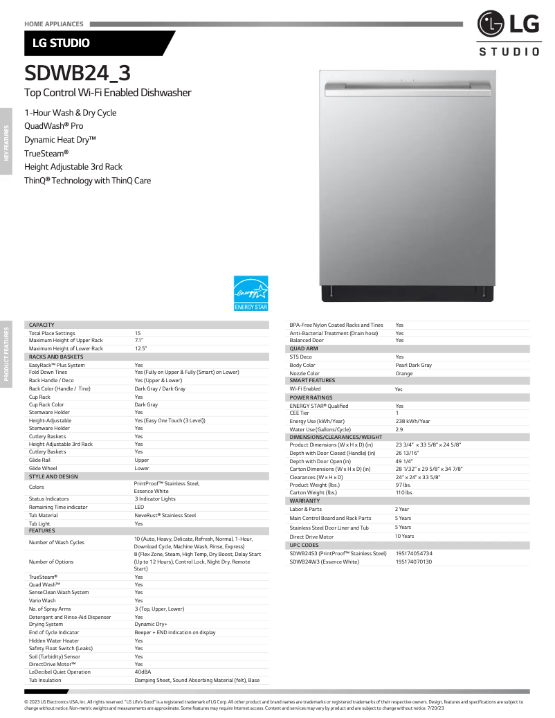 Page 1 de la notice Fiche technique LG SDWB24W3