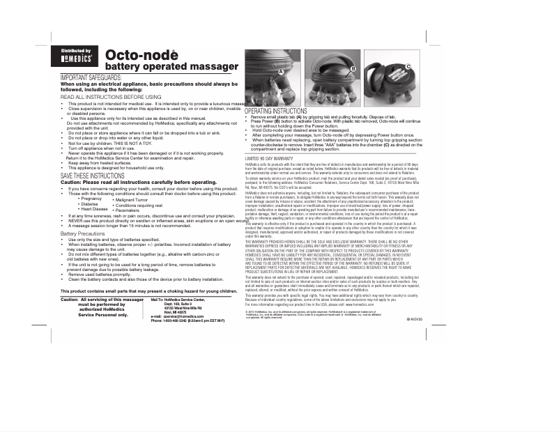 Page n°1 - Manuel utilisateur Homedics NOV-35