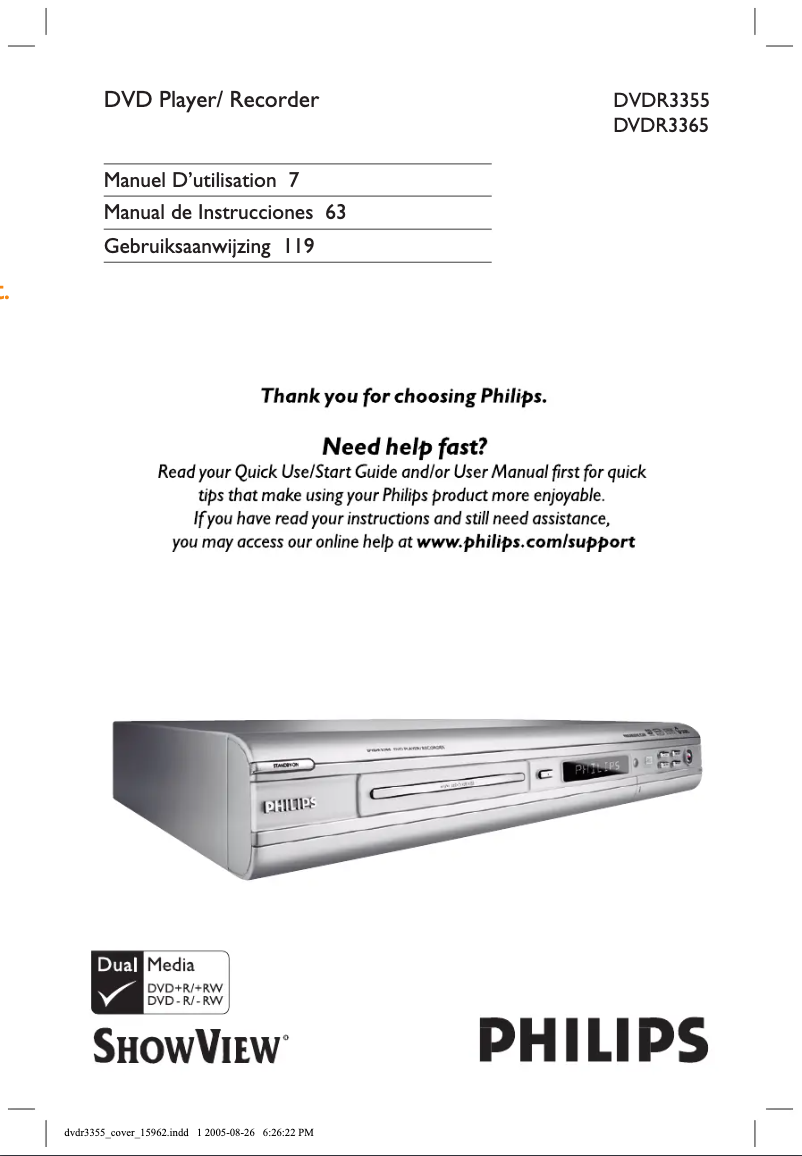 Page n°1 - Manuel utilisateur Philips DVDR3365