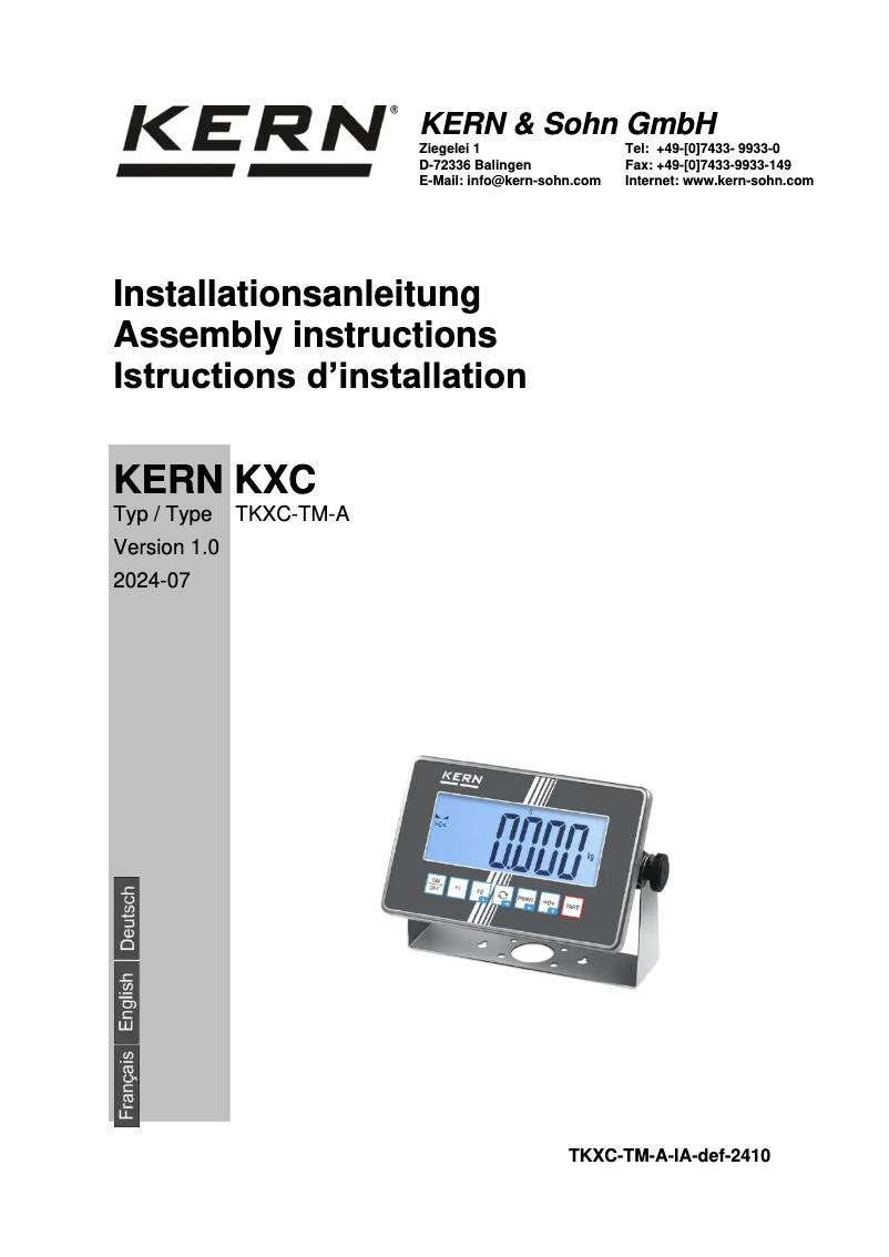 Page 1 de la notice Guide d'installation Kern TKXC-TM-A