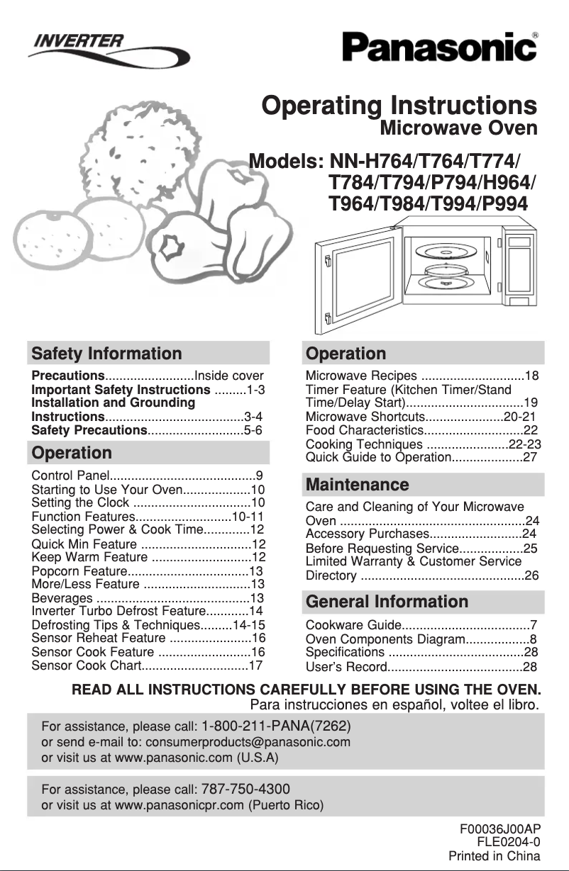 Page 1 de la notice Manuel utilisateur Panasonic Inverter NN-P994