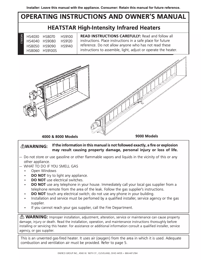 Page 1 de la notice Manuel utilisateur HeatStar HS9100S