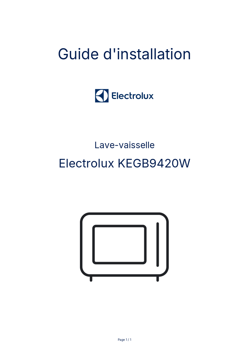Page n°1 - Guide d'installation Electrolux KEGB9420W
